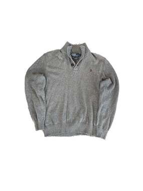 POLO RALPH LAUREN MENS 3 BUTTON MOCK NECK SWEATER - LIGHT GREY : 2XL Maroon Pony